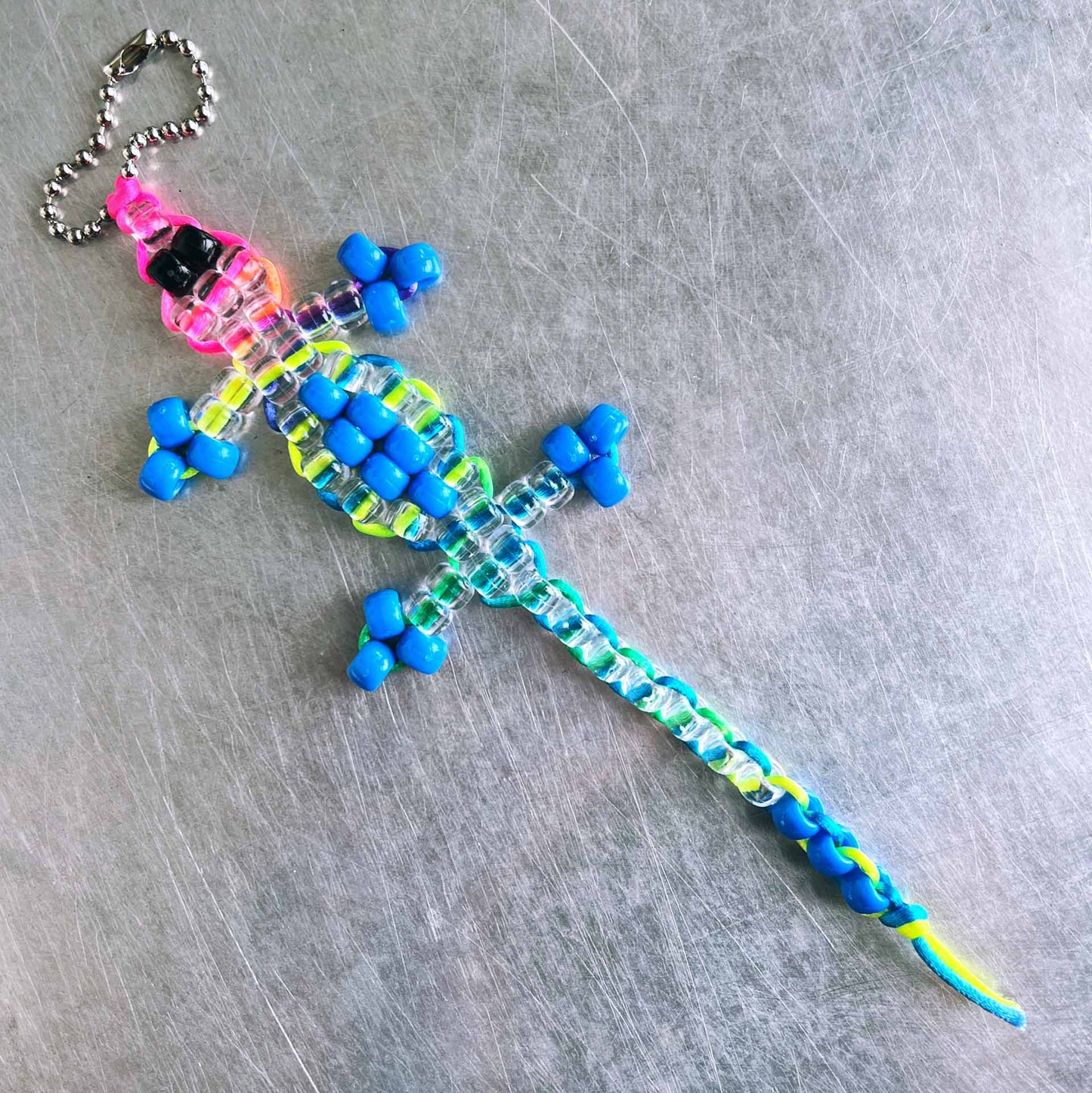 Blue Beaded Lizard Keychain