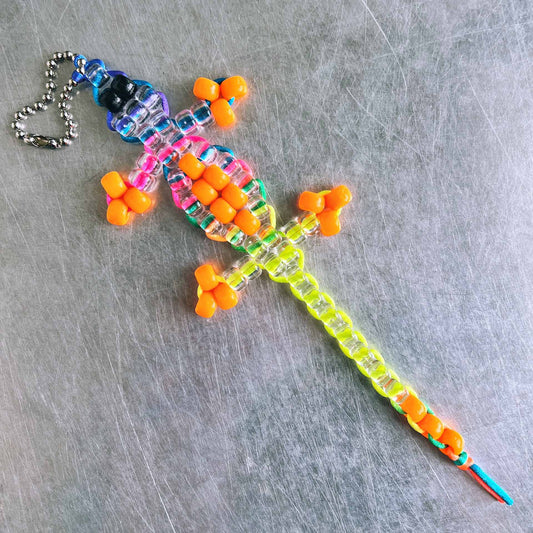 Orange Beaded Lizard Keychain