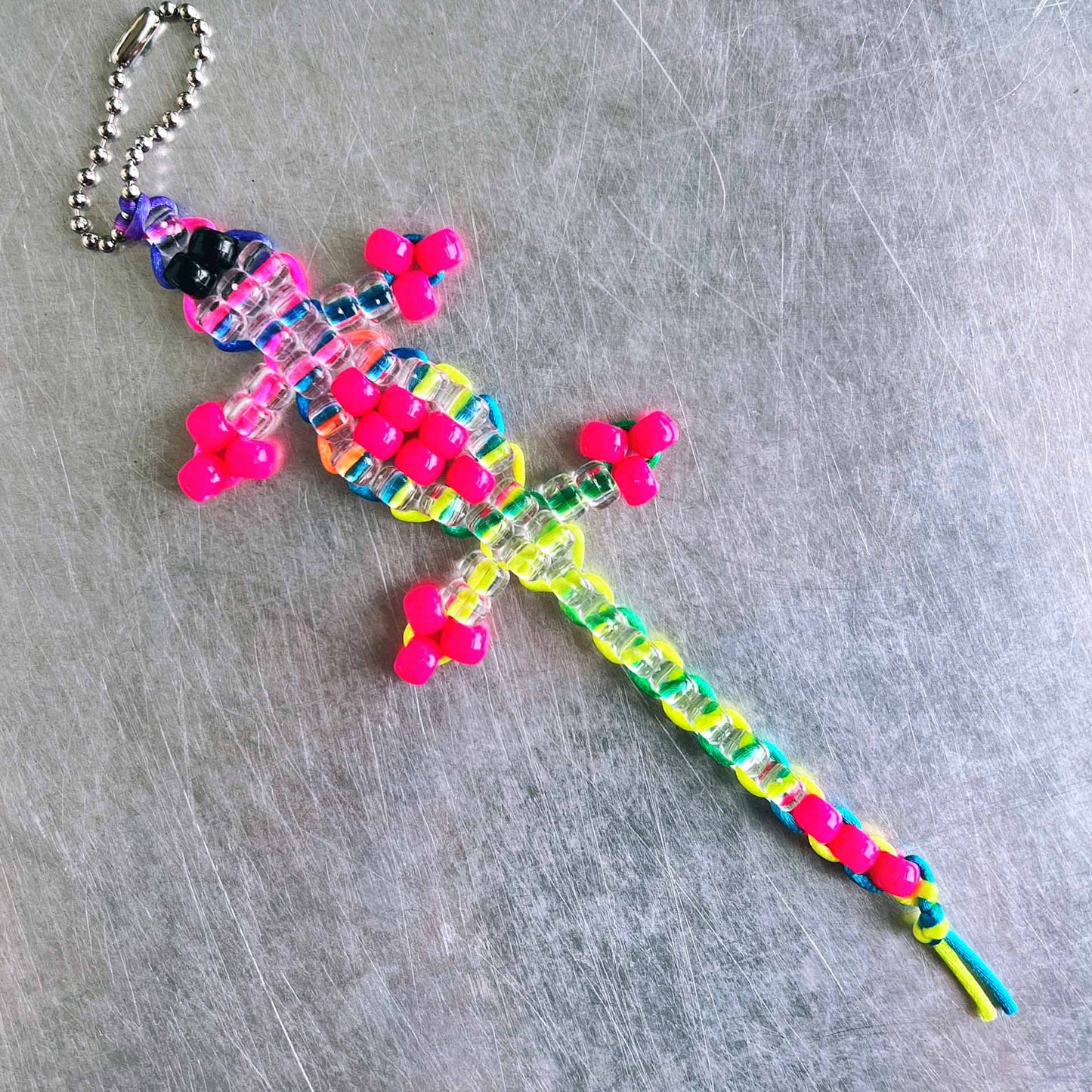 Pink Beaded Lizard Keychain