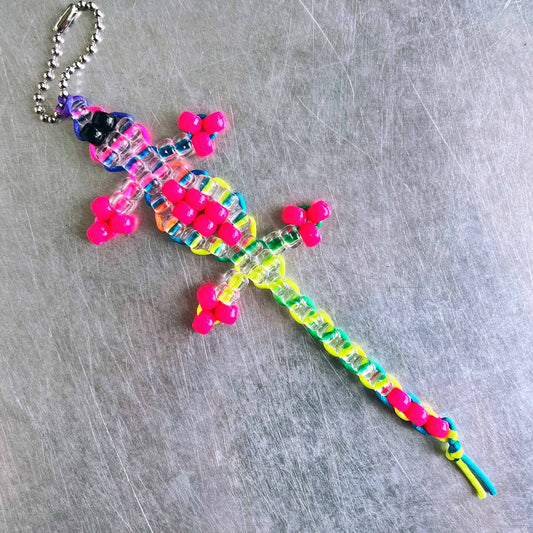 Pink Beaded Lizard Keychain